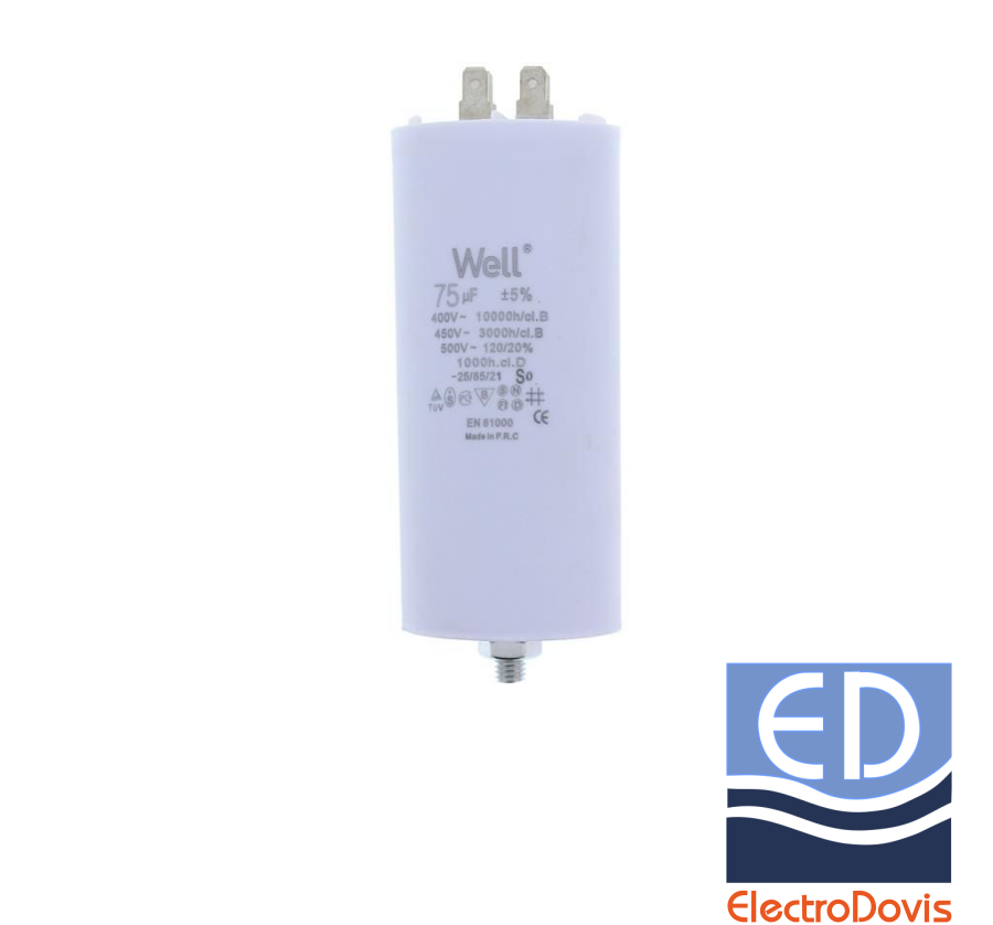 CONDENSATOR 75µF CU BORNE pentru MOTOR 400V Well