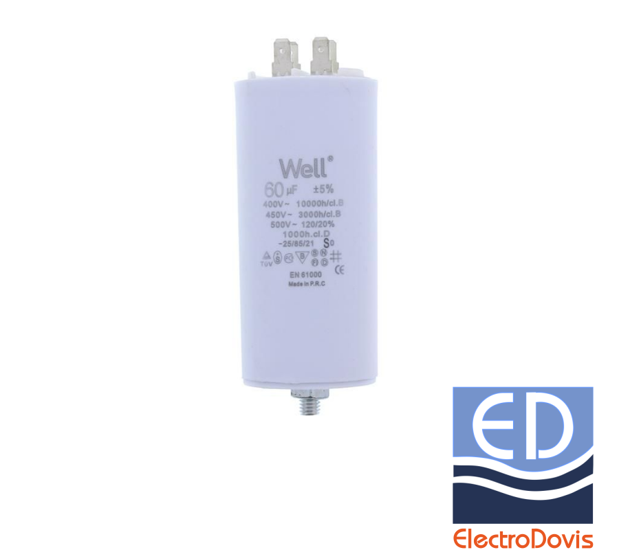 CONDENSATOR 60µF CU BORNE pentru MOTOR 400V Well