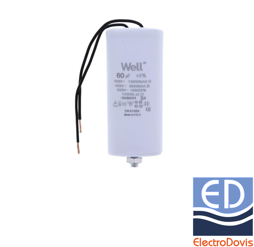 CONDENSATOR 60µF CU FIR pentru MOTOR 400V Well