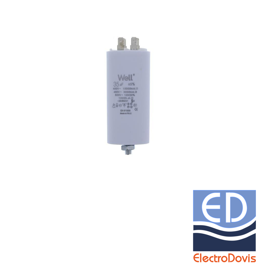 CONDENSATOR 35µF CU BORNE pentru MOTOR 400V Well