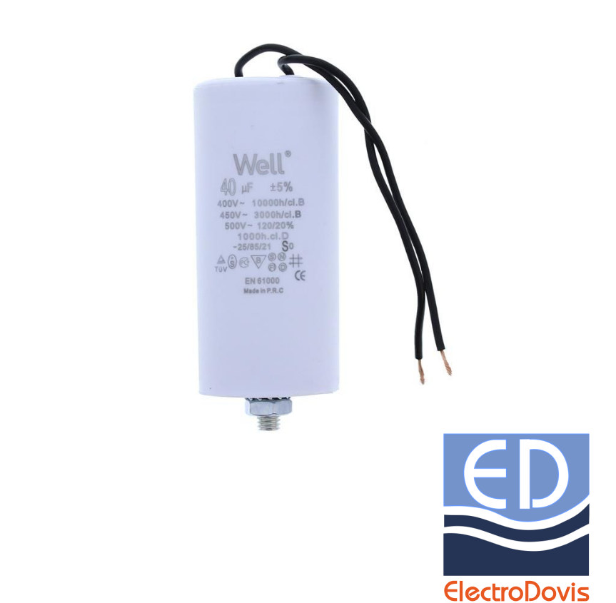 CONDENSATOR 40µF CU FIR pentru MOTOR 400V Well