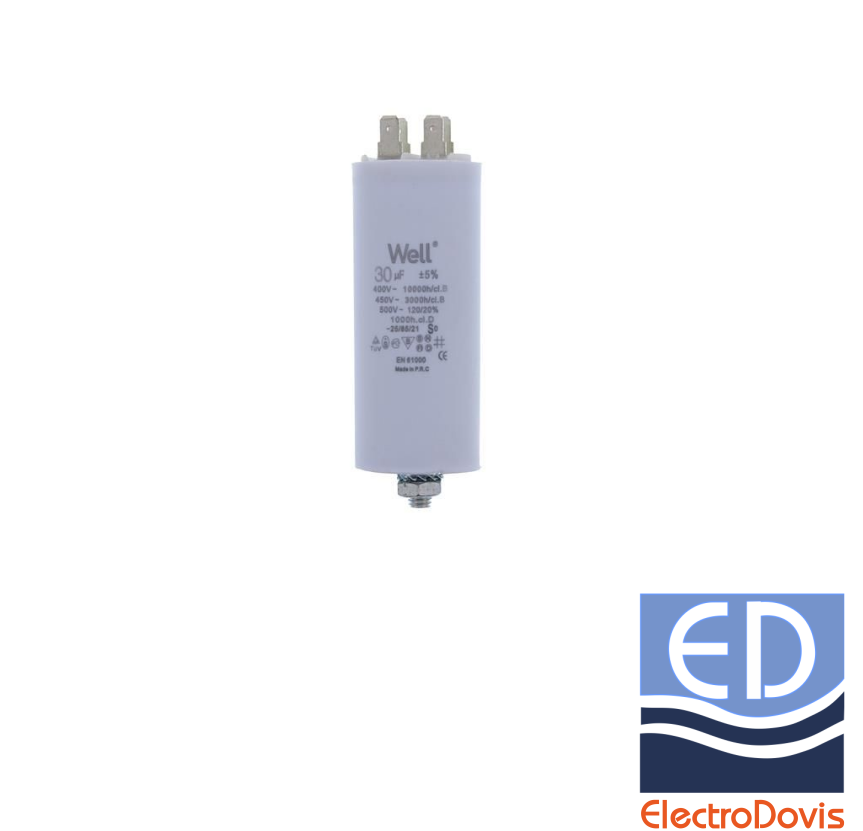 CONDENSATOR 30µF CU BORNE pentru MOTOR 400V Well