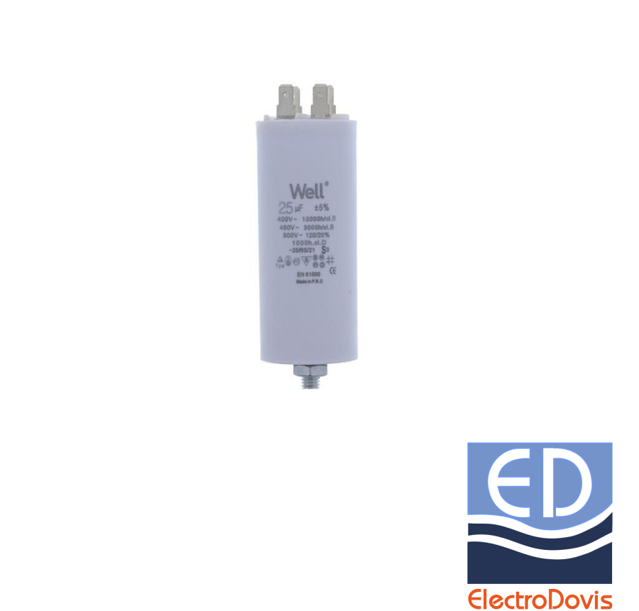 CONDENSATOR 25µF CU BORNE pentru MOTOR 400V Well