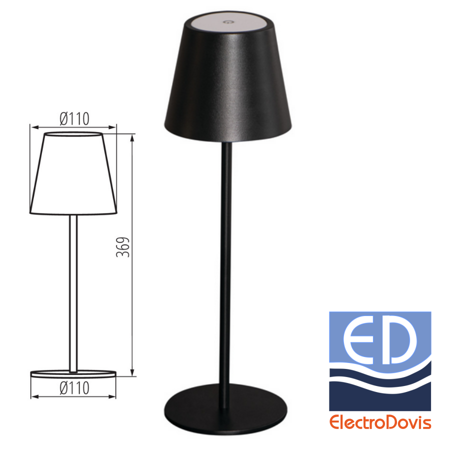 LAMPA DE MASA NEAGRA INITA LED IP54 1.2W 165lm reincarcabila 36321