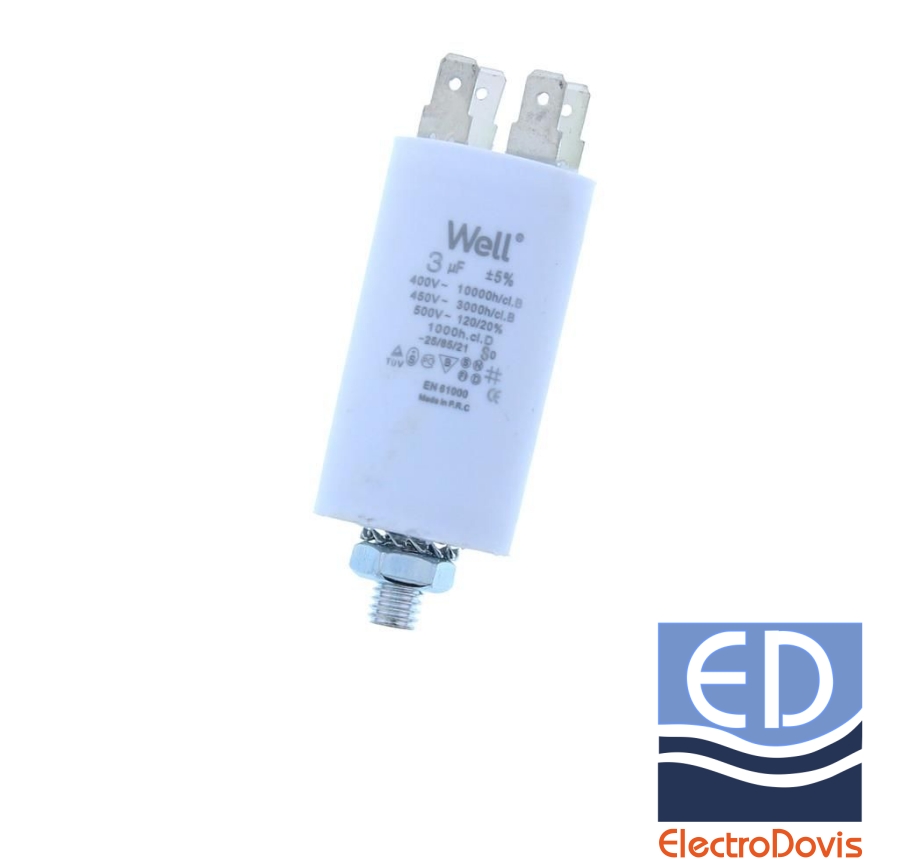 CONDENSATOR 3µF CU BORNE pentru MOTOR 400V Well