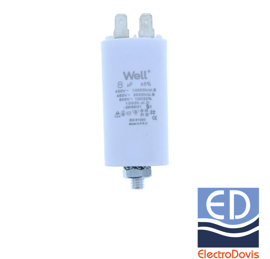 CONDENSATOR 8µF CU BORNE pentru MOTOR 400V Well