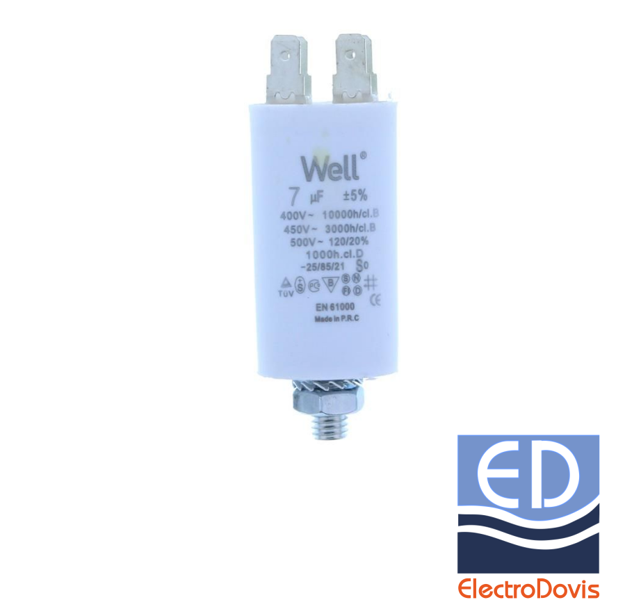 CONDENSATOR 7µF CU BORNE pentru MOTOR 400V Well