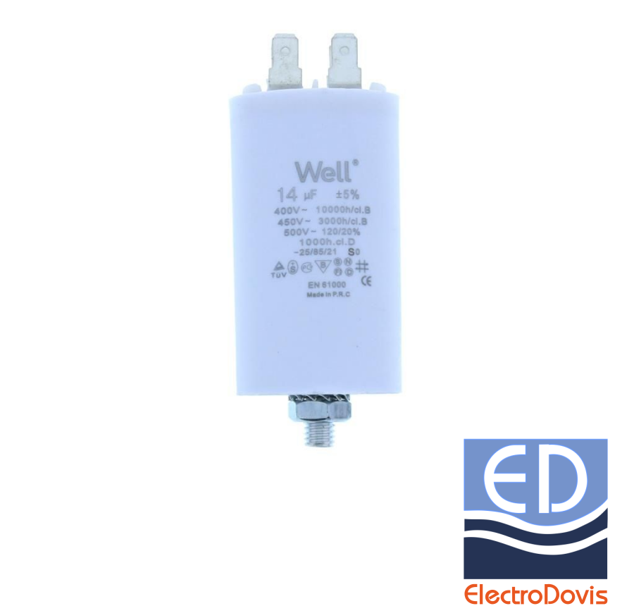 CONDENSATOR 14µF CU BORNE pentru MOTOR 400V Well