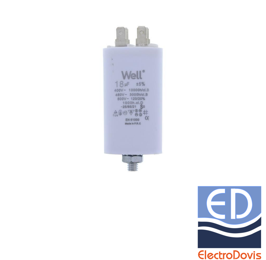 CONDENSATOR 18µF CU BORNE pentru MOTOR 400V Well