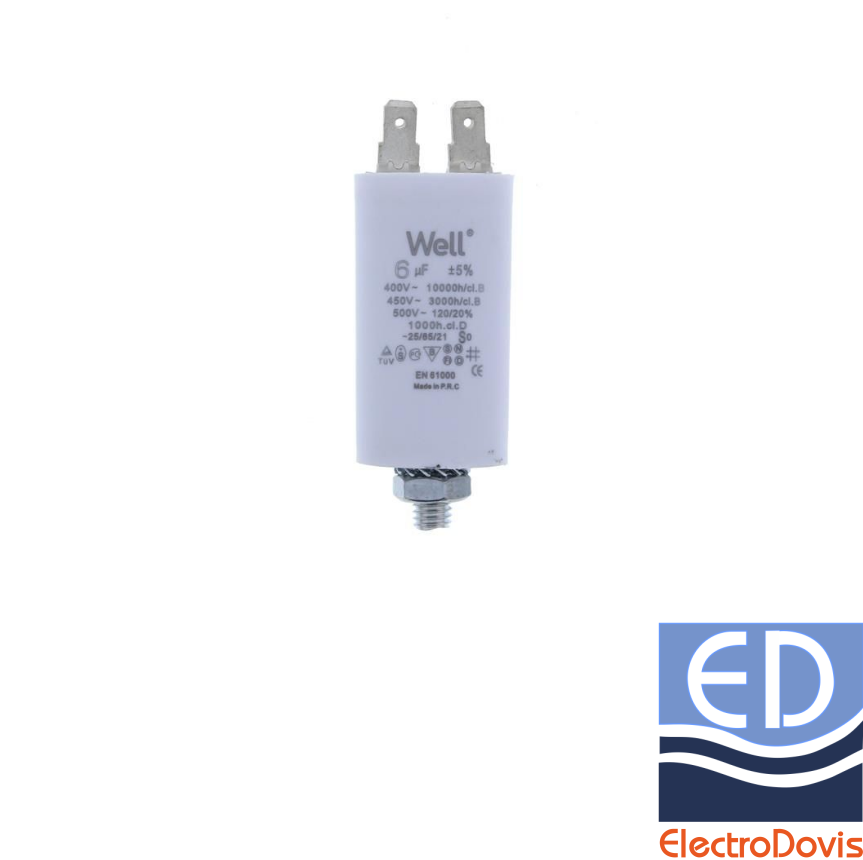 CONDENSATOR 6µF CU BORNE pentru MOTOR 400V Well
