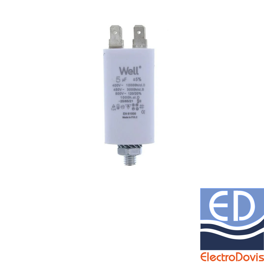 CONDENSATOR 5µF CU BORNE pentru MOTOR 400V Well