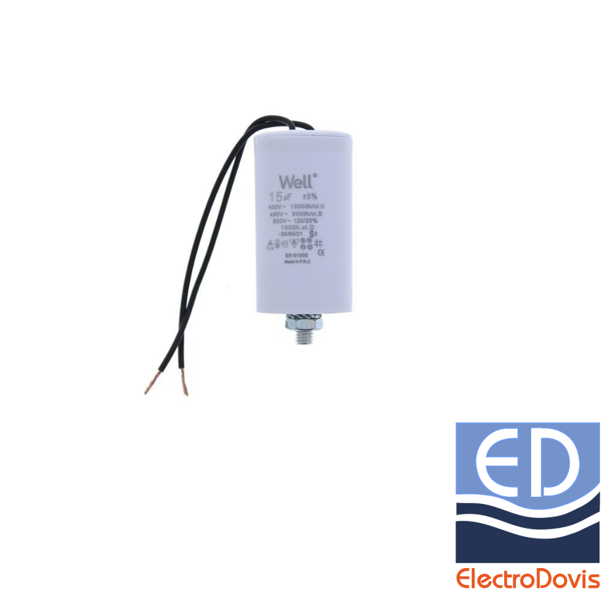 CONDENSATOR 15µF CU FIR pentru MOTOR 400V Well