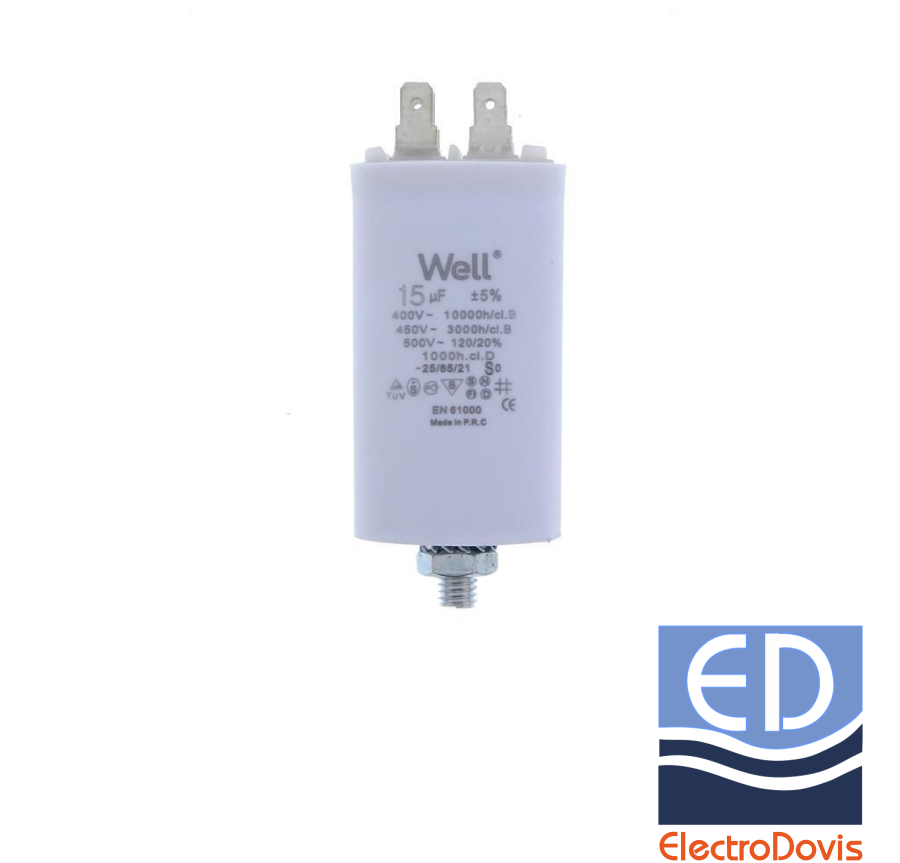 CONDENSATOR 15µF CU BORNE pentru MOTOR 400V Well