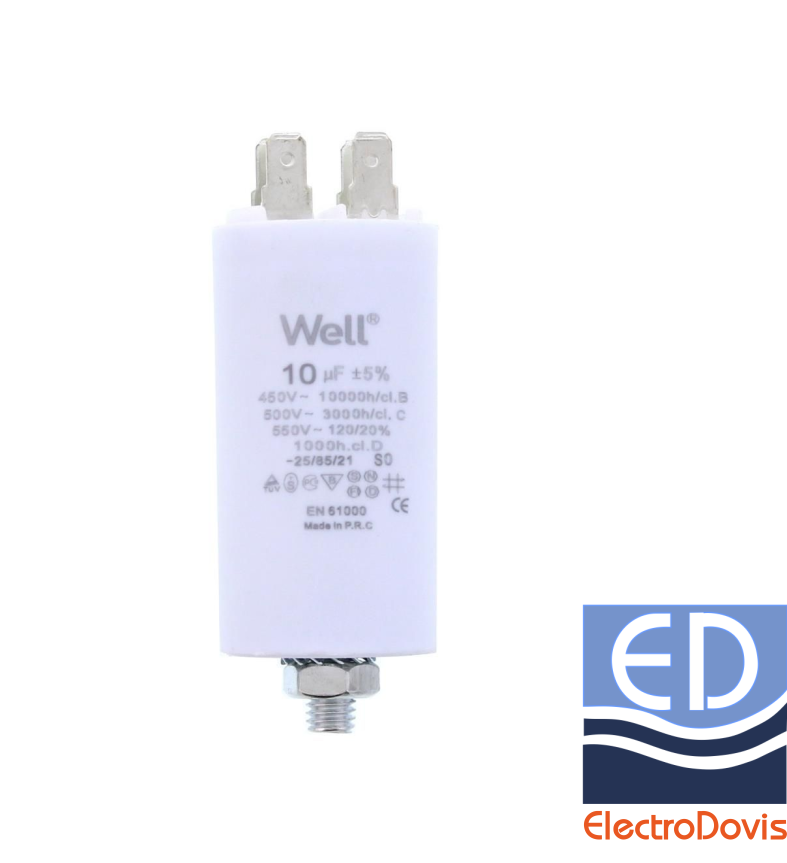 CONDENSATOR 10µF CU BORNE pentru MOTOR 400V Well