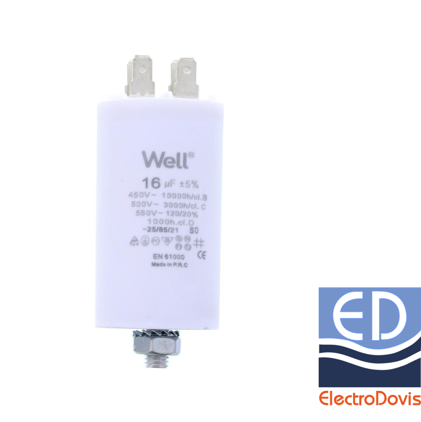 CONDENSATOR 16µF CU BORNE pentru MOTOR 400V Well