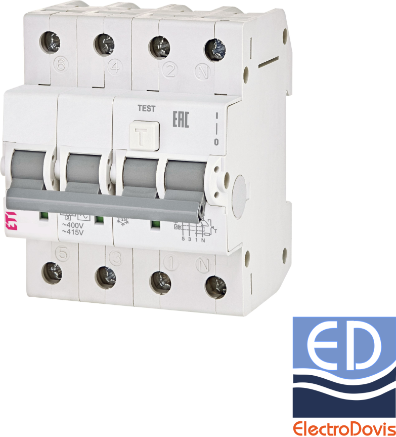 Întrerupător diferențial tetrapolar 25A/ 30mA RCBO tip A curba B 6kA 3p+N KZS-4M Eti 002174906