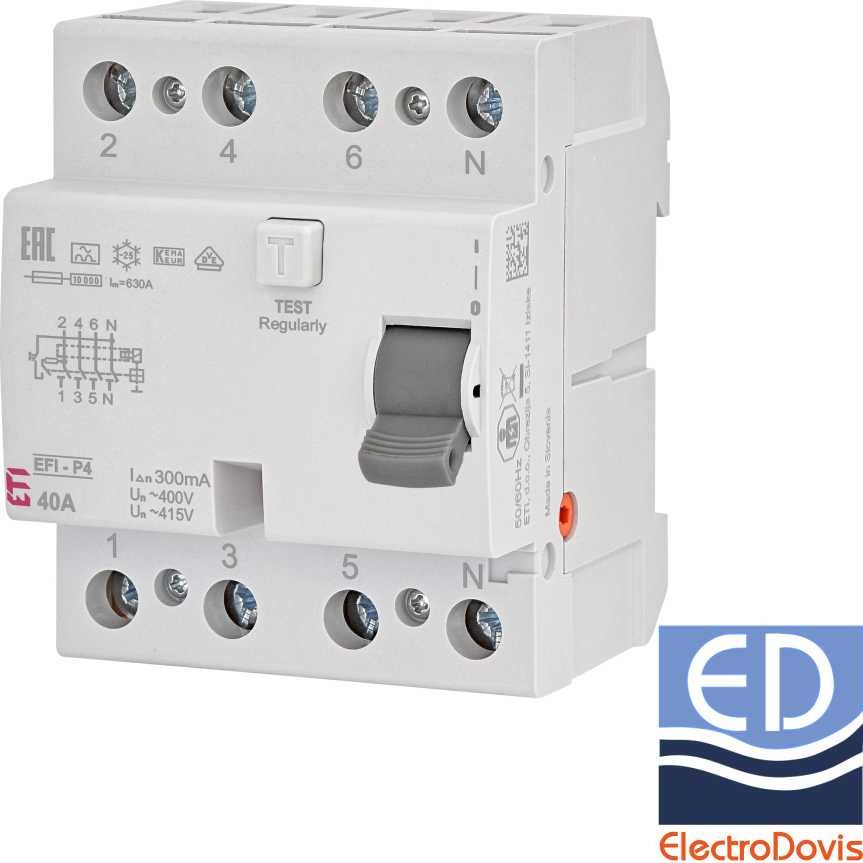 Întrerupător diferențial tetrapolar 40A/ 300mA RCCB tip A ETI EPI-P4 Eti 002061532
