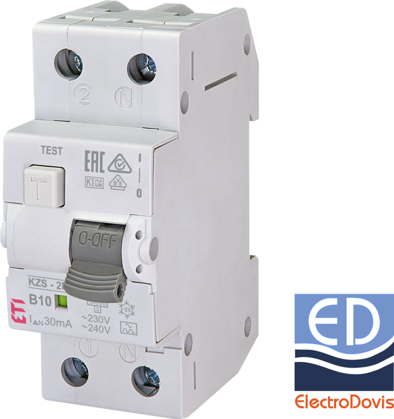 Întrerupător diferențial 1P+N 10A/ 30mA RCBO tip A curba B 10kA KZS-2M ETI - 002173202