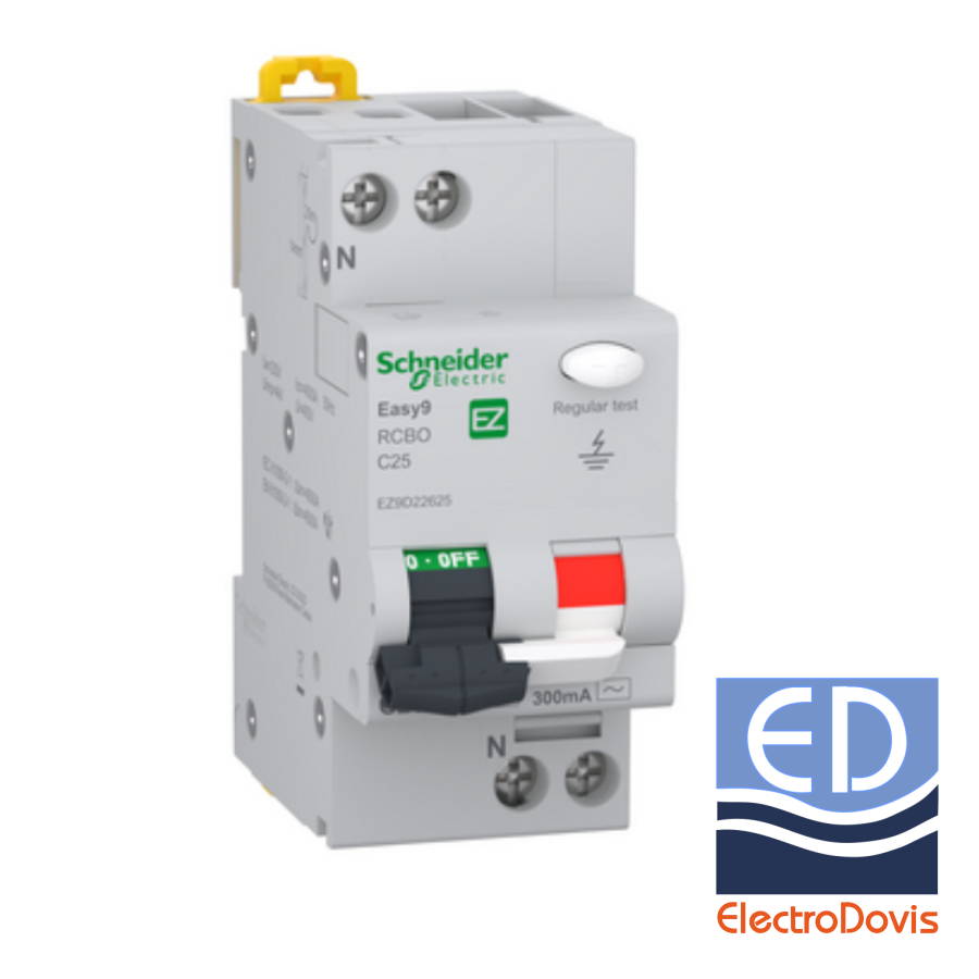 Întrerupător diferențial 1P+N 25A/ 300mA RCBO tip AC curba C 4.5kA Schneider - EZ9D22625