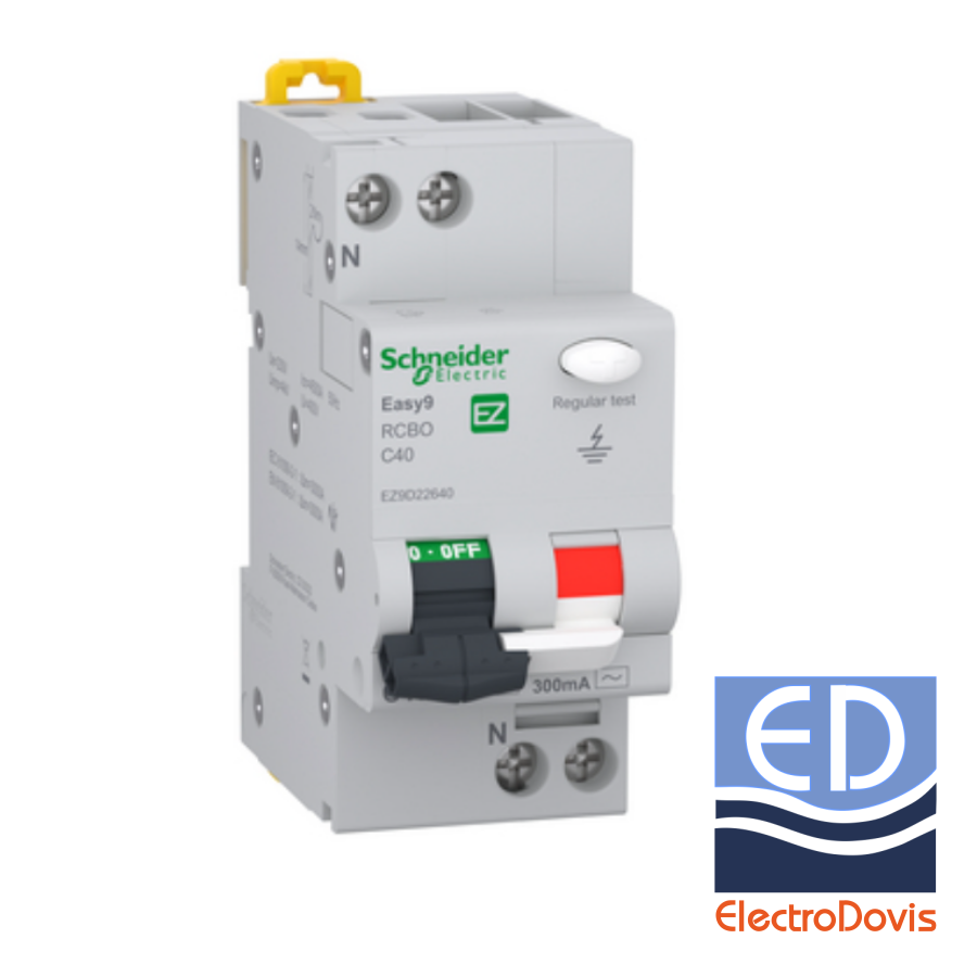 Întrerupător diferențial 1P+N 40A/ 300mA RCBO tip AC curba C 4.5kA Schneider - EZ9D22640