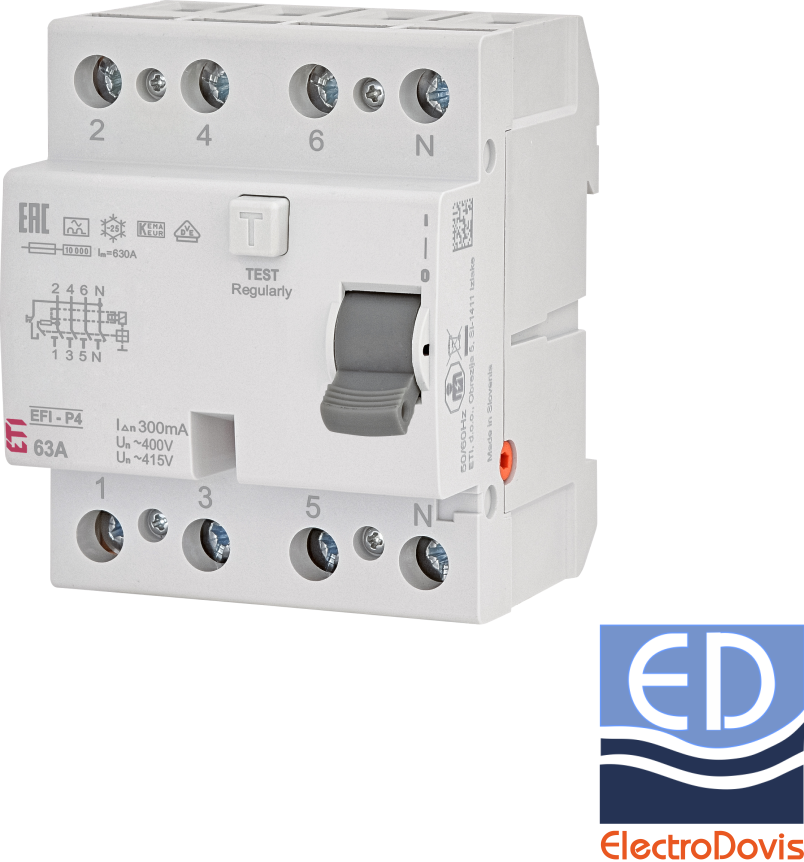 Întrerupător diferențial tetrapolar 63A/ 300mA RCCB tip A ETI - 002061533