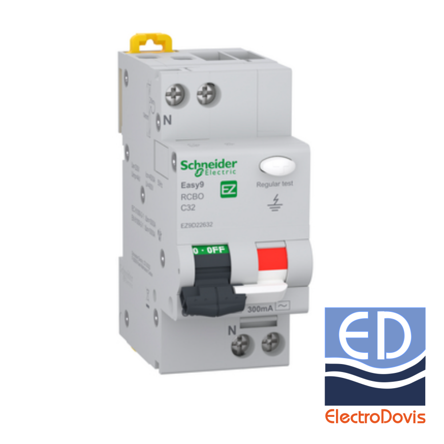 Întrerupător diferențial 1P+N 32A/ 300mA RCBO tip AC curba C 4.5kA Schneider - EZ9D22632