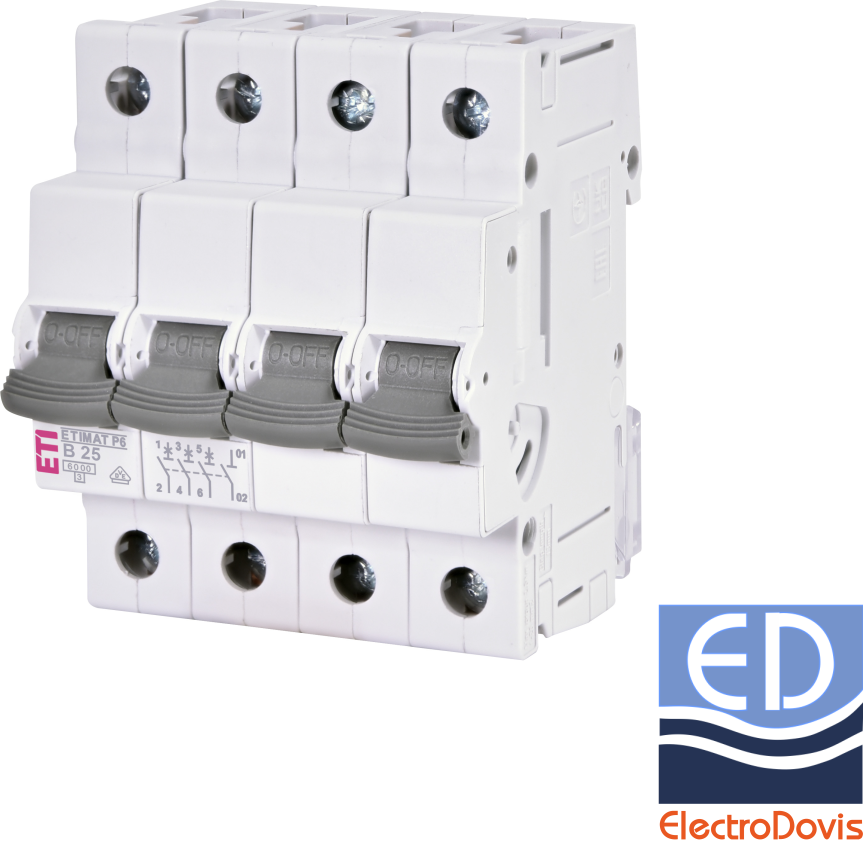Întrerupător automat tetrapolar ETI 25A curba B 6kA 3p+N 001900412 NOU