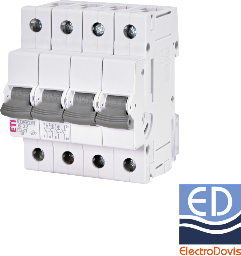 Întrerupător automat tetrapolar ETI 32A curba B 6kA 3p+N 001900413 NOU