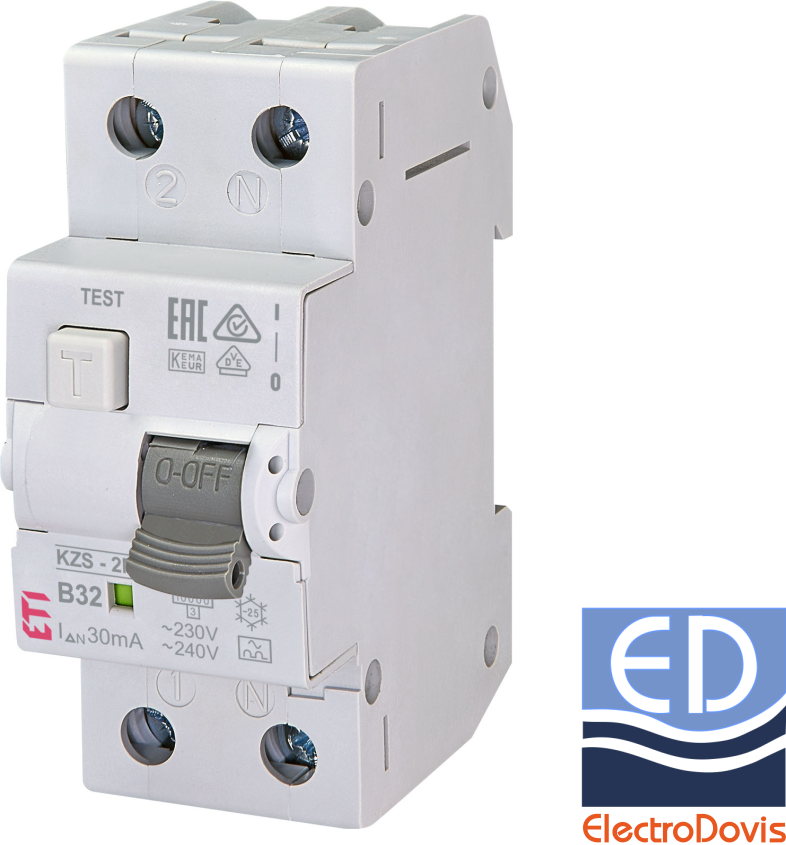 Întrerupător diferențial 1P+N 32A/ 30mA RCBO tip A curba B 10kA KZS-2M ETI - 002173207