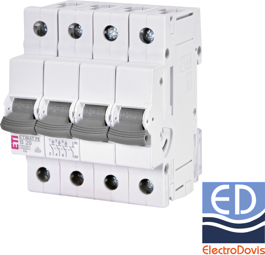 Întrerupător automat tetrapolar ETI 20A curba B 6kA 3p+N 001900411 NOU