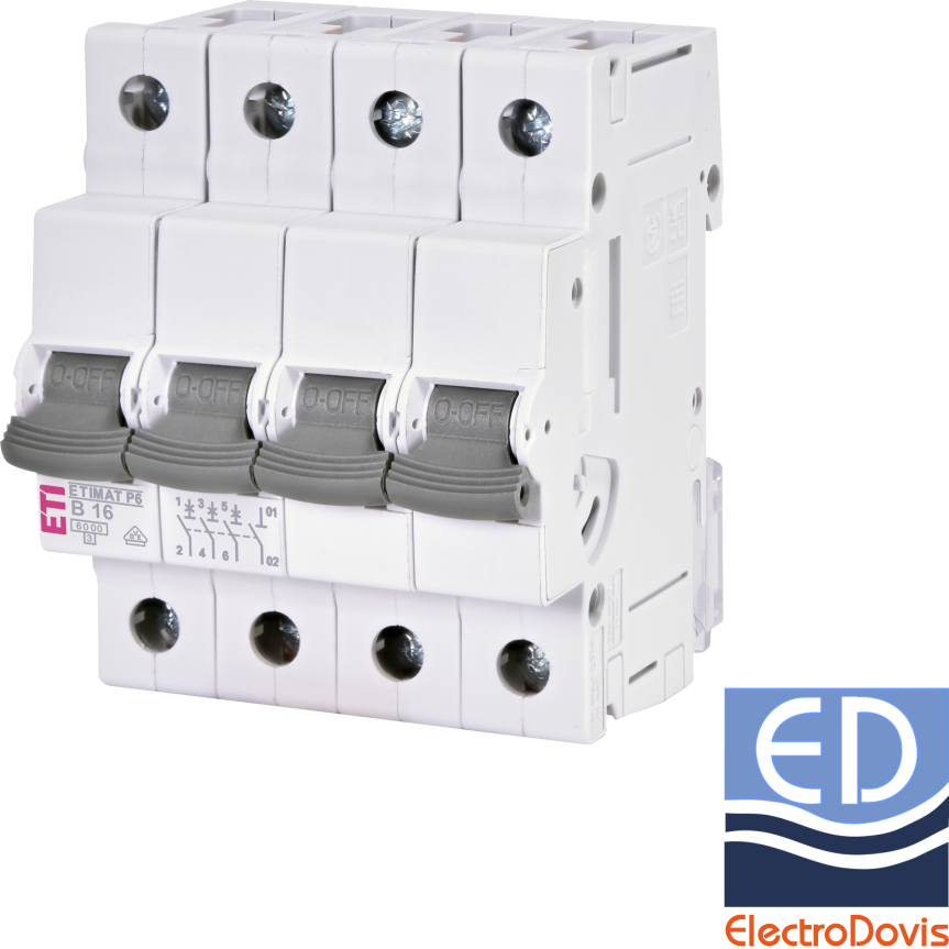 Întrerupător automat tetrapolar ETI 16A curba B 6kA 3p+N 001900410 NOU