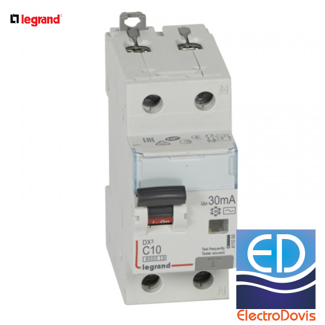 Întrerupător diferențial 1P+N 10A/ 30mA RCBO tip AC curba C 6kA Legrand - 411000