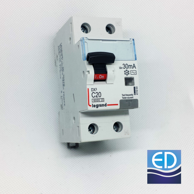 Întrerupător diferențial 1P+N 20A/ 30mA RCBO tip AC curba C 6kA Legrand - 411003