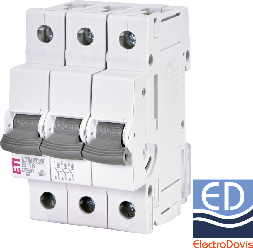 Întrerupător automat tripolar ETI 16A 3P/B/6kA 001900310