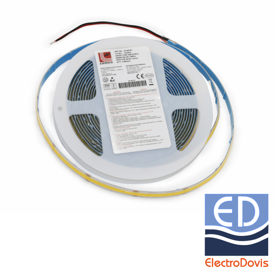 BANDA LED LCOB 24V IP54 8W/m lumină zilei 8mm 5m 880lm/m 30-4881 Lumen