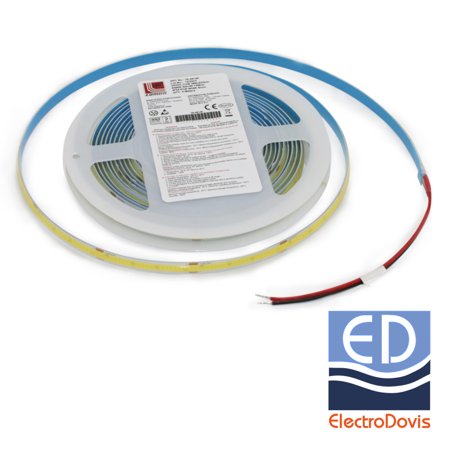 BANDA LED LCOB 24V IP54 8W/m lumină rece 8mm 5m 800lm/m 30-4880 Lumen