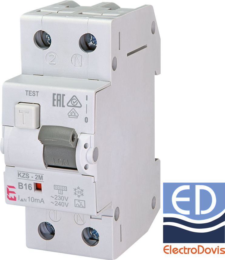 Întrerupător diferențial 1P+N 16A/ 10mA RCBO tip A curba B 10kA KZS-2M ETI - 002173214
