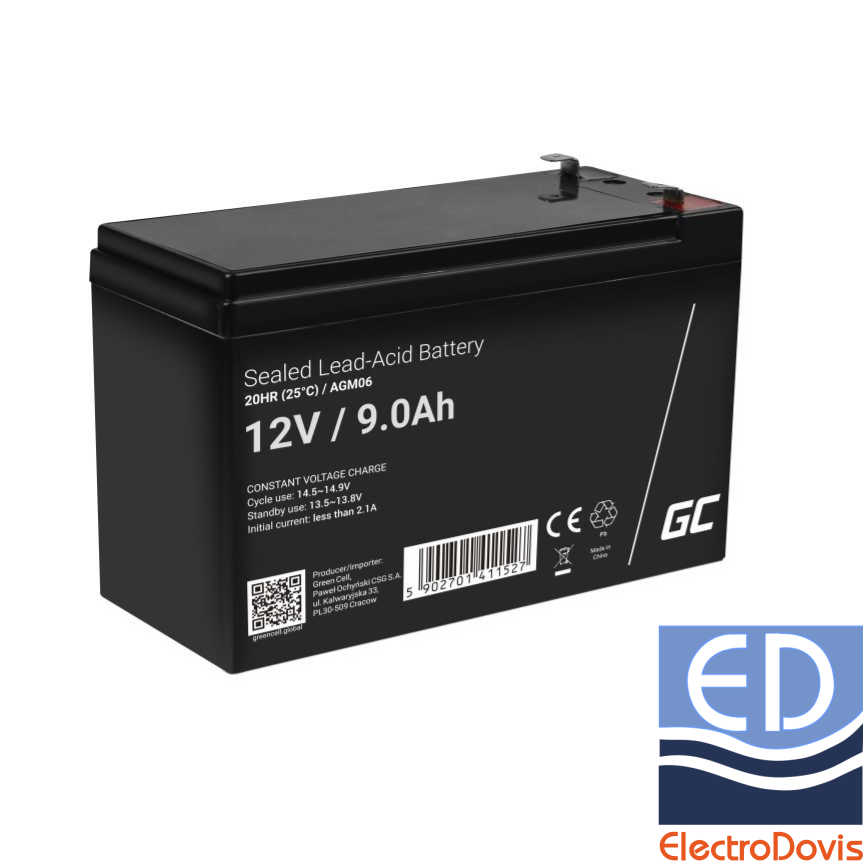 ACUMULATOR CU PLUMB 9A/12V cu borna tip F2 GreenCell