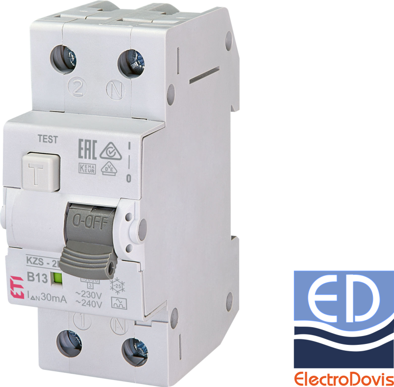 Întrerupător diferențial 1P+N 13A/ 30mA RCBO tip A curba B 10kA KZS-2M ETI - 002173203