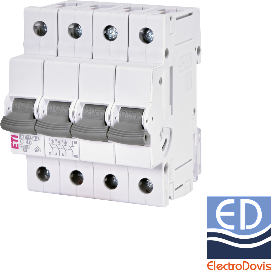 Întrerupător automat tetrapolar ETI 40A curba C 6kA 3p+N 001900434 NOU