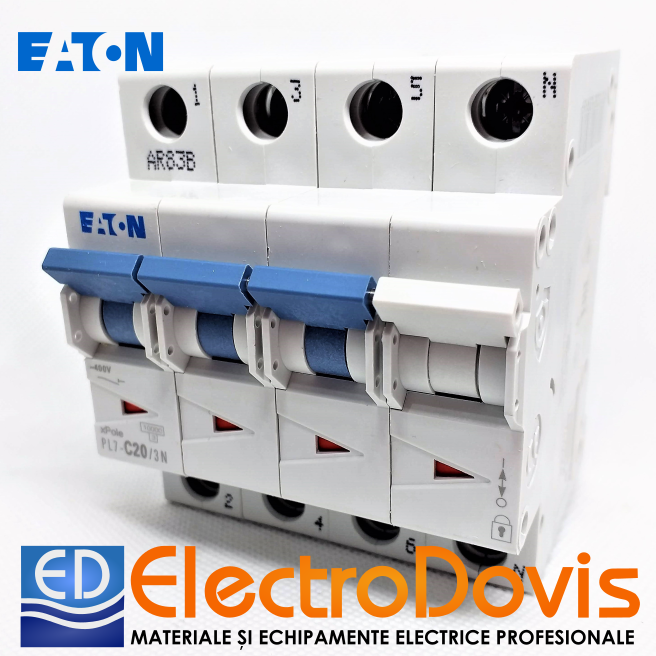 Întrerupător automat tetrapolar PL7 20A C20/3N 10kA Eaton