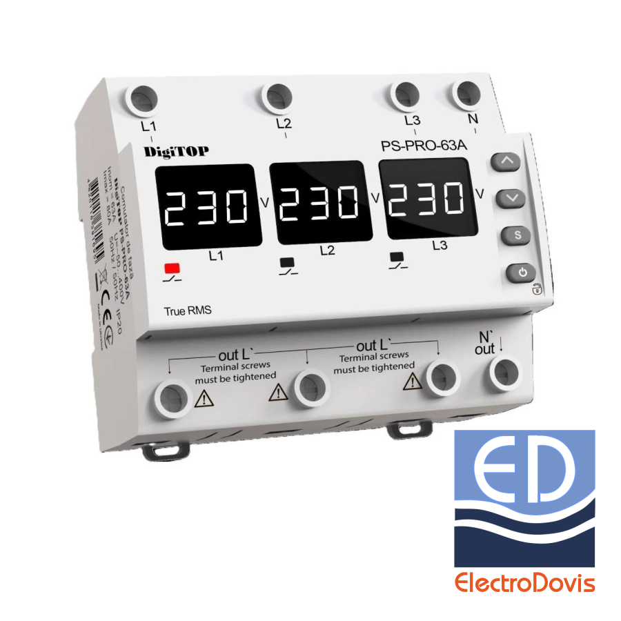 RELEU PROT tensiune trifazat intrare - monofazat iesire PS-PRO-63A Digitop