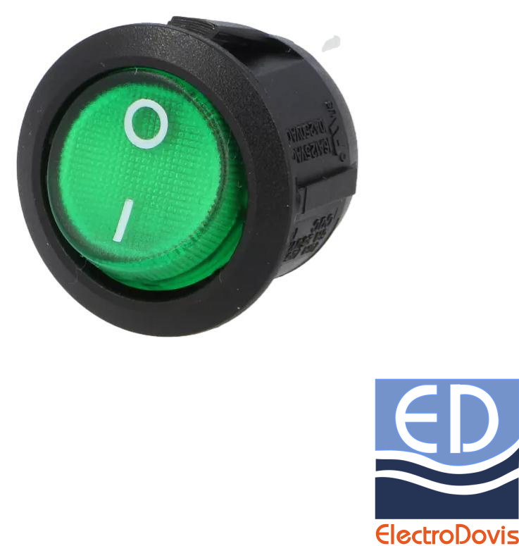 INTRERUPATOR 2 POLI rotundă VERDE 250V 10A ILUMINABIL