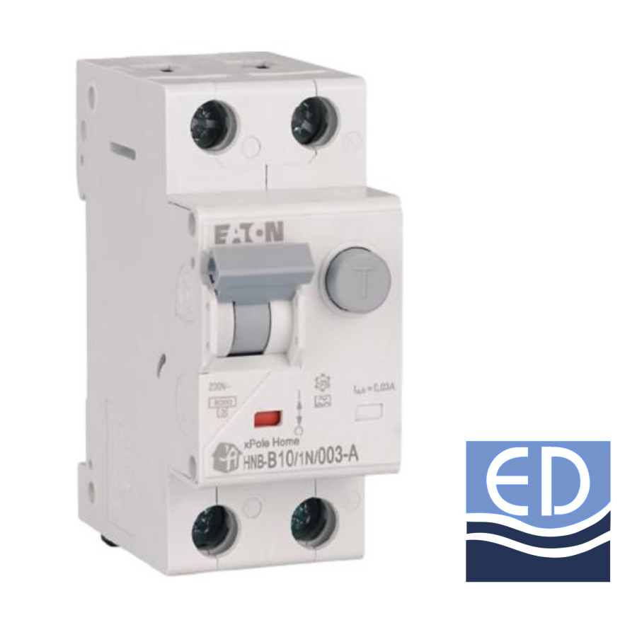 Întrerupător diferențial 1P+N 10A/ 30mA RCBO tip A curba B 6kA Eaton - HNB-10A/1N/0.03A
