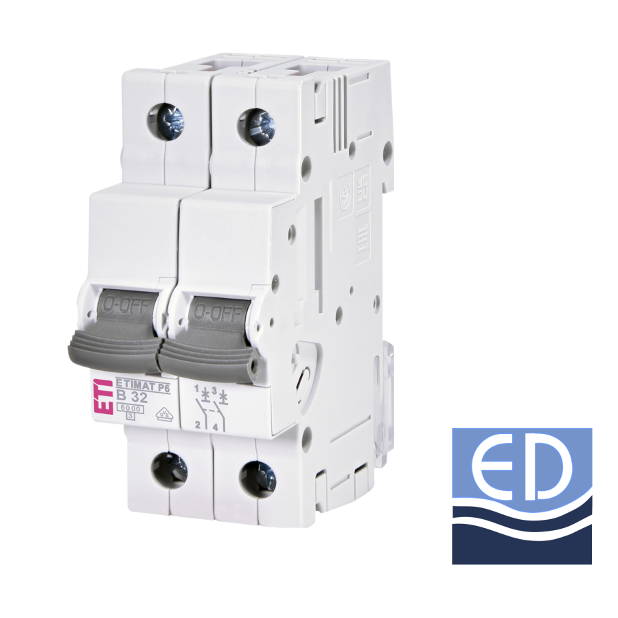 Întrerupător automat bipolar 2P 32A curba B 6kA Eti 001900213
