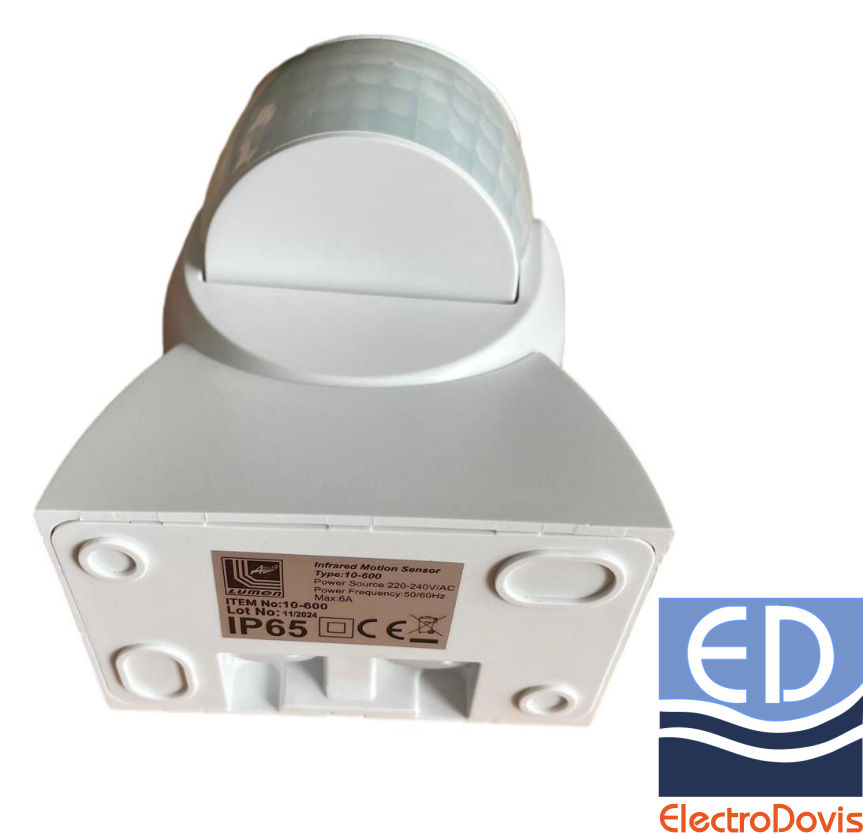 SENZOR DE MISCARE alb plat IP65 6A 12m 10-600 Lumen