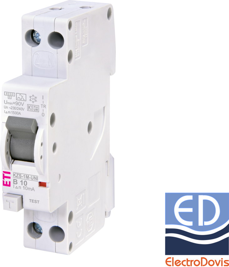 Întrerupător diferențial 1P+N 10A/ 10mA RCBO tip A curba B 6kA KZS-1M-UNI ETI - 002176002