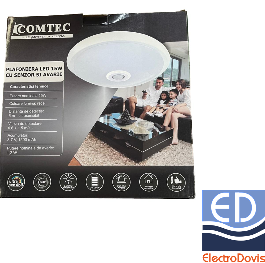 PLAFONIERA LED CU SENZOR 15W + AVARIE LED SMD 6400K CM MF0011-17720