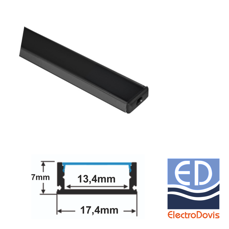 PROFIL ALUMINIU aparent pentru banda led maxim 13mm 2m NEGRU 30-0555021