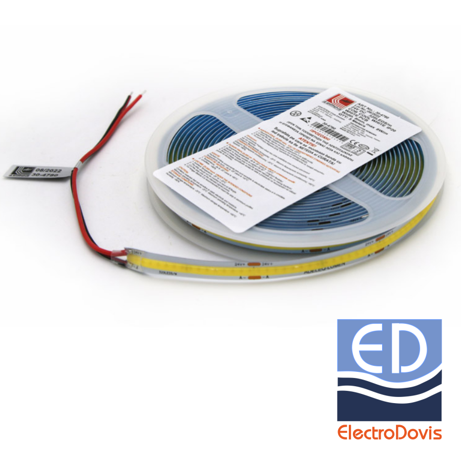 BANDA LED LCOB 24V IP20 8W/m lumină caldă 8mm 5m 880lm/m 30-47800 Lumen